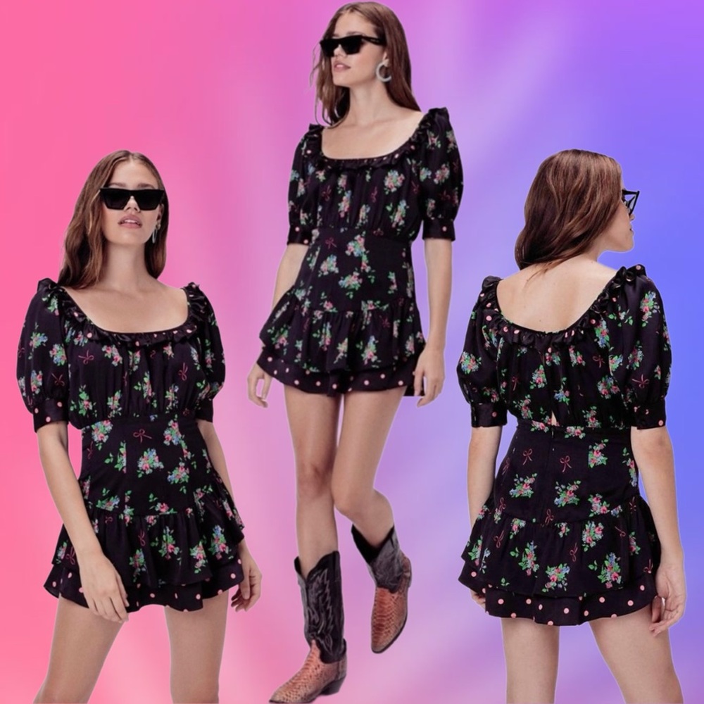 for love & lemons • wilson print mix mini dress black floral xs